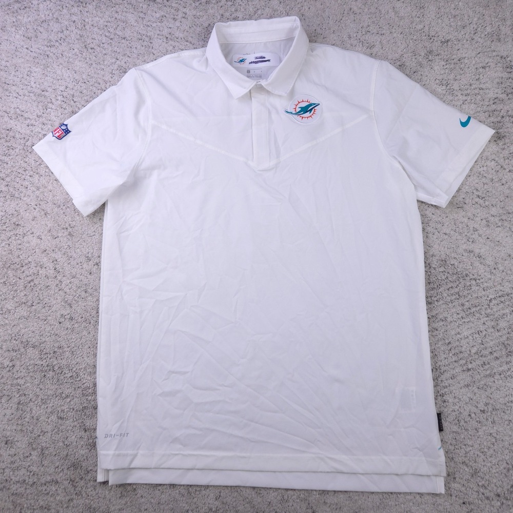 Miami Dolphins Team Issued Polo Shirt Mens Large Nike On Field White Dri Fit GUC - Picture 1 of 12